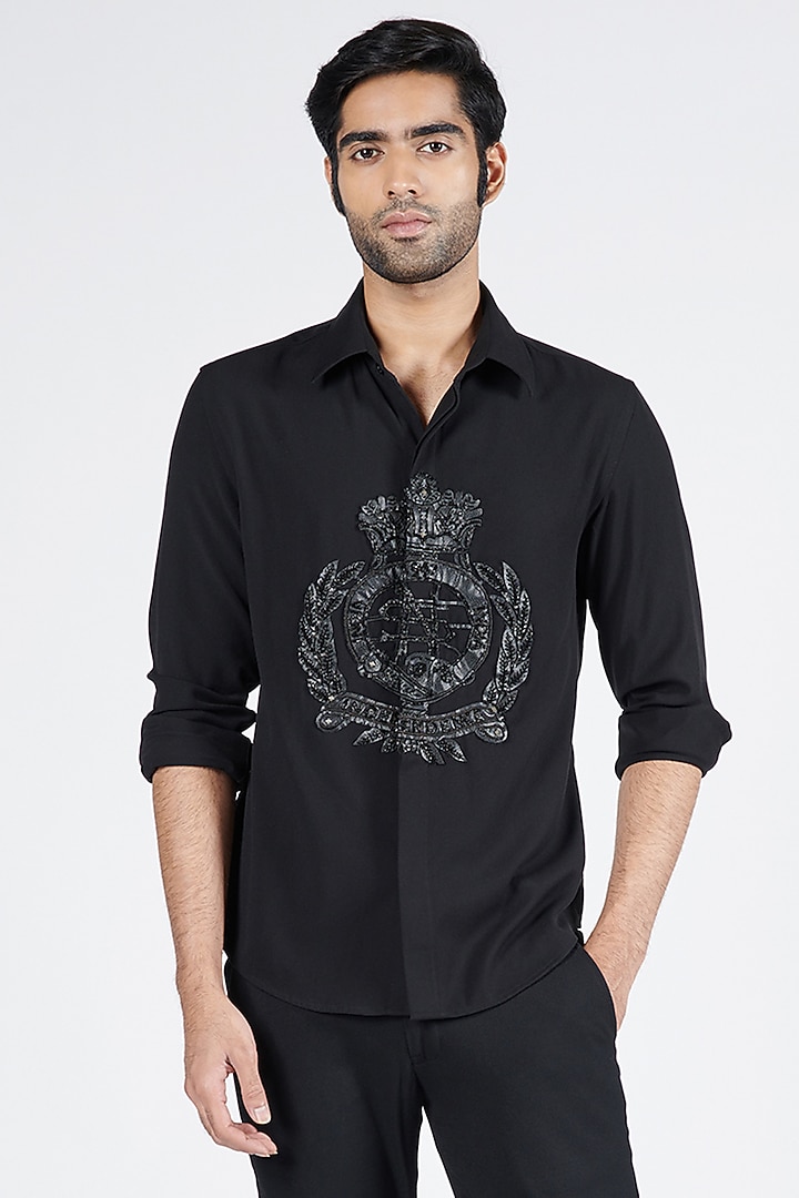 Black Suiting Terylene Wedding Shirt by S&N by Shantnu Nikhil Men at Pernia's Pop Up Shop