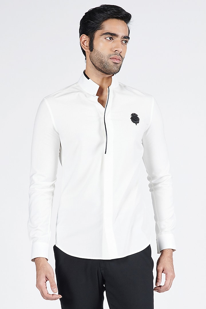 Off-White Poly Viscose Suiting Shirt by S&N by Shantnu Nikhil Men