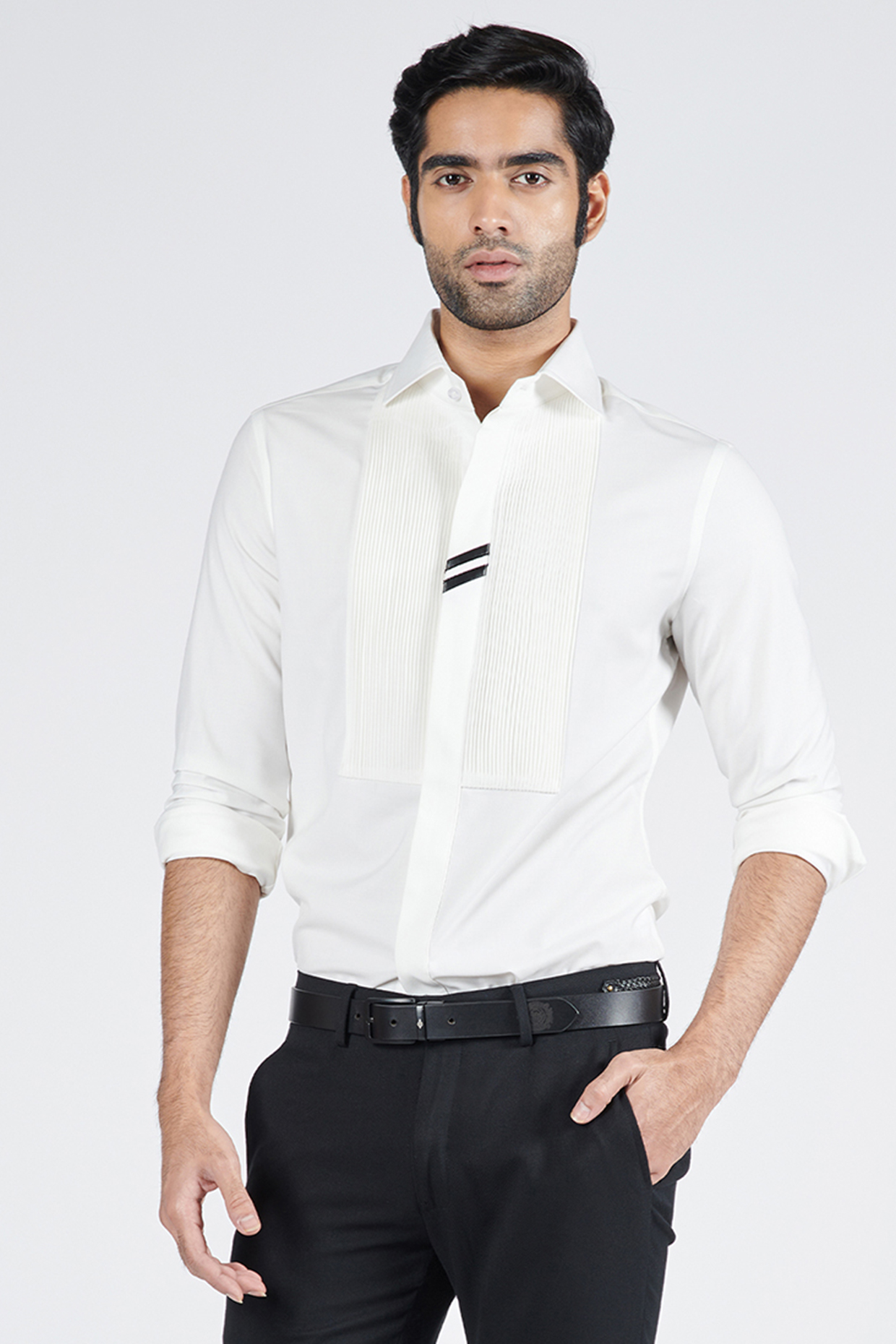 Off-White Poly Viscose Suiting Shirt by S&N by Shantnu Nikhil Men