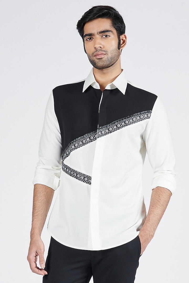 Off-White Poly Viscose Suiting Color-Blocked Shirt by S&N by Shantnu Nikhil Men at Pernia's Pop Up Shop