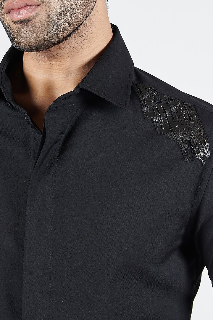 Black Suiting Terylene Wedding Shirt by S&N by Shantnu Nikhil Men at Pernia's Pop Up Shop