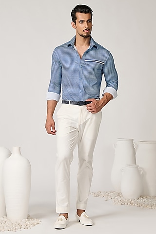 Blue Crepe Jersey Printed Shirt by S&N by Shantnu Nikhil Men