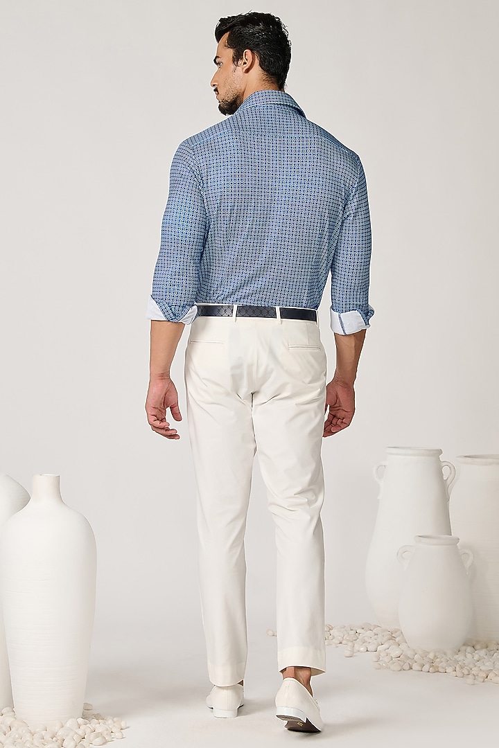 Blue Crepe Jersey Printed Wedding Shirt by S&N by Shantnu Nikhil Men at Pernia's Pop Up Shop