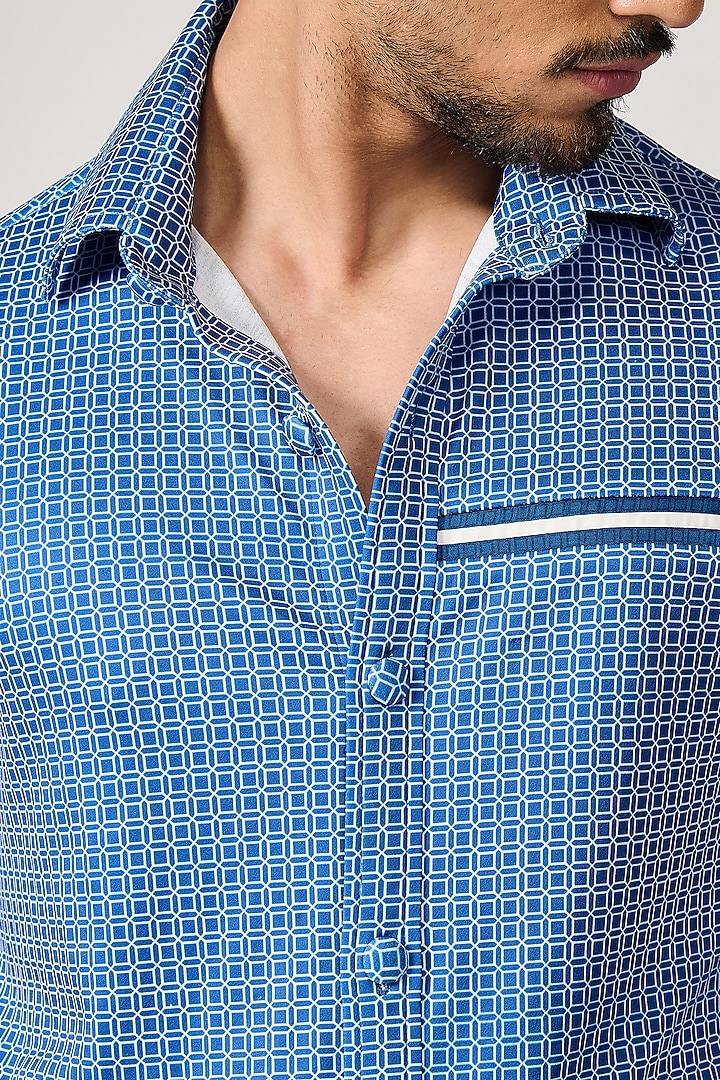Blue Crepe Jersey Printed Wedding Shirt by S&N by Shantnu Nikhil Men at Pernia's Pop Up Shop