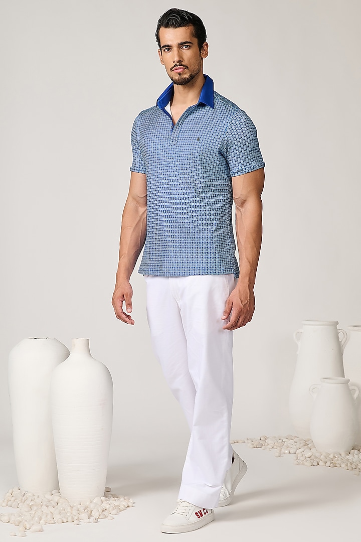 Blue Crepe Jersey Printed T-Shirt by S&N by Shantnu Nikhil Men