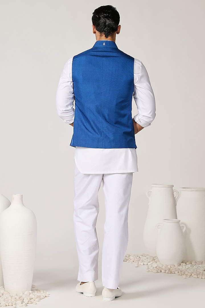 Blue Silk Twill Printed Waistcoat by S&N by Shantnu Nikhil Men at Pernia's Pop Up Shop