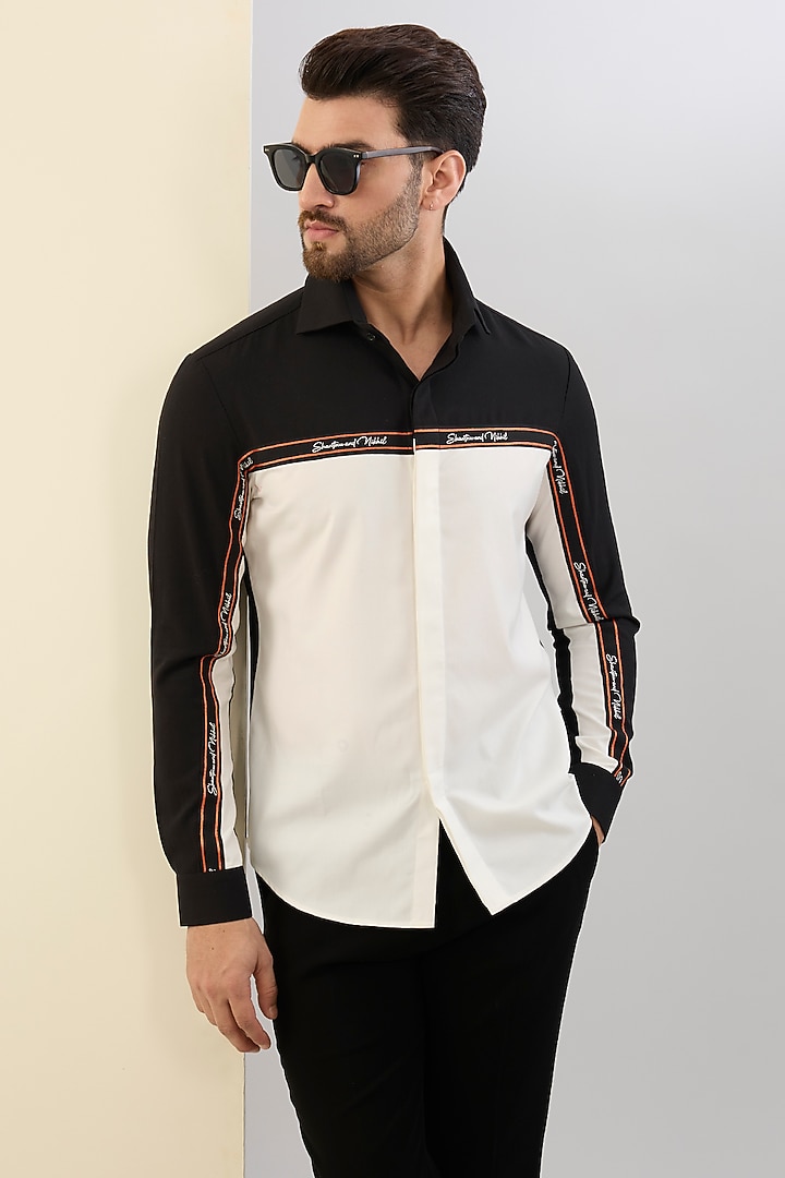 Black & White Terylene Color-Blocked Shirt by S&N by Shantnu Nikhil Men at Pernia's Pop Up Shop