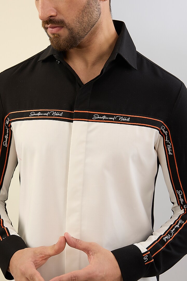 Black & White Terylene Color-Blocked Shirt by S&N by Shantnu Nikhil Men at Pernia's Pop Up Shop