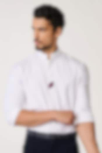 Off-White Terylene Band Collar Shirt by S&N by Shantnu Nikhil Men