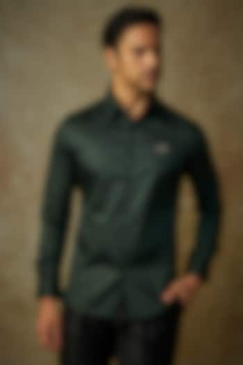 Dark Green Giza Cotton Embroidered Shirt by S&N by Shantnu Nikhil Men at Pernia's Pop Up Shop