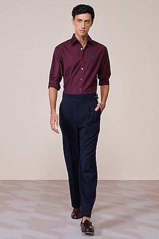 burgundy dress shirt with navy pants Men's Long Sleeve T-Shirt Barny Pima Cotton Burgundy main image 0