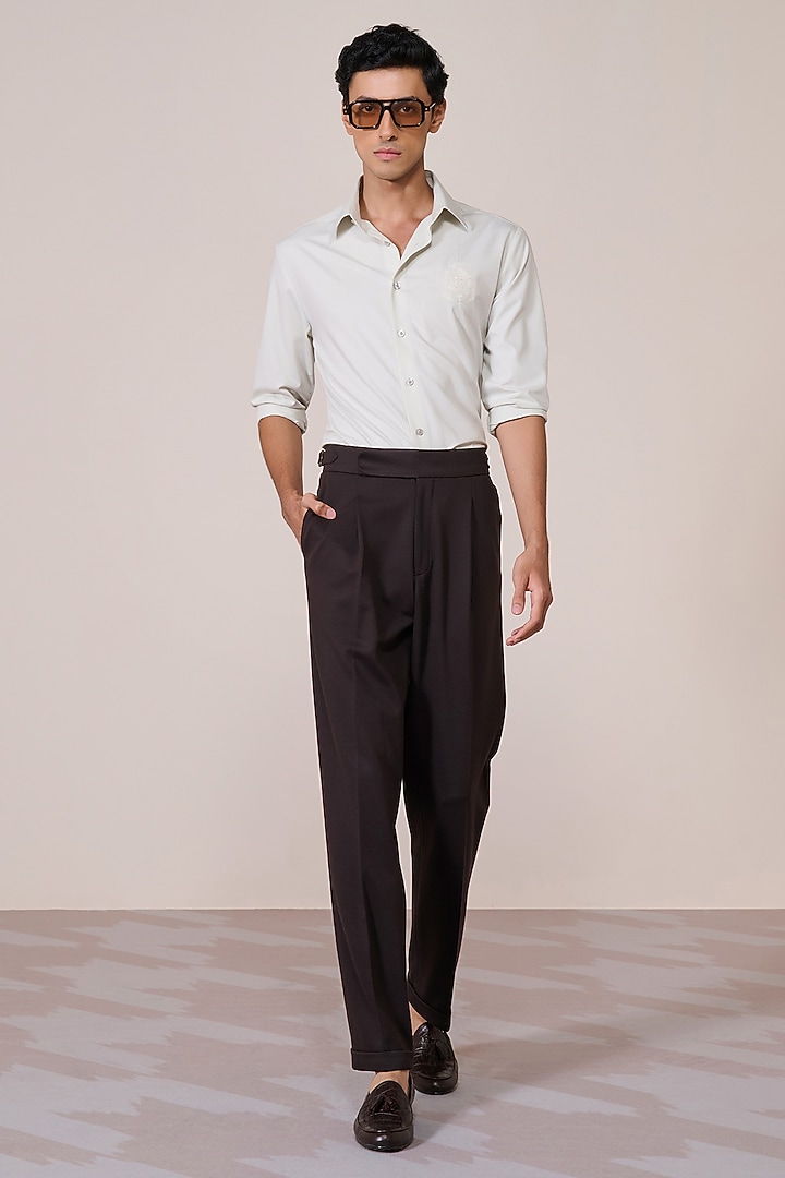 Light Green Bamboo Suiting Blend Threadwork Shirt by S&N by Shantnu Nikhil Men