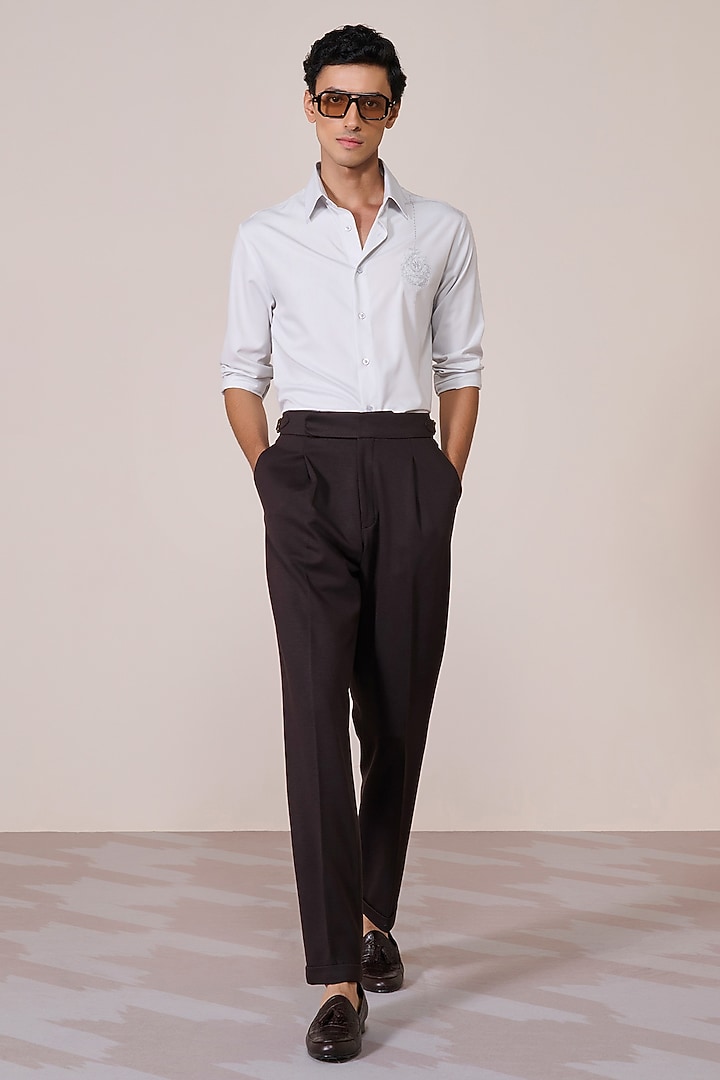 Light Grey Bamboo Suiting Blend Threadwork Shirt by S&N by Shantnu Nikhil Men
