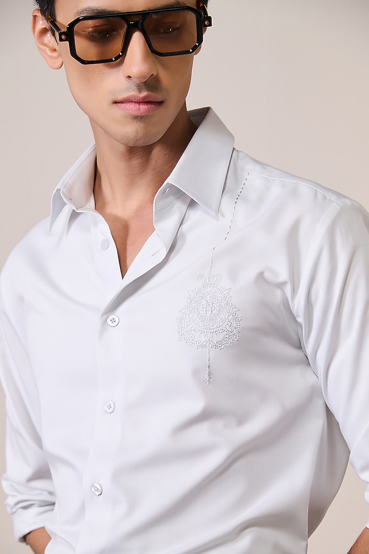 Light Grey Bamboo Suiting Blend Threadwork Party Wear Shirt by S&N by Shantnu Nikhil Men at Pernia's Pop Up Shop