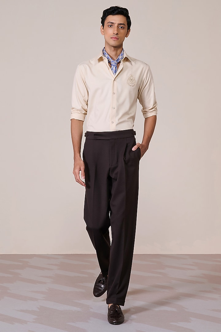 Light Peach Bamboo Suiting Blend Threadwork Shirt by S&N by Shantnu Nikhil Men