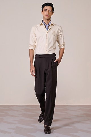 Light Peach Bamboo Suiting Blend Threadwork Shirt by S&N by Shantnu Nikhil Men