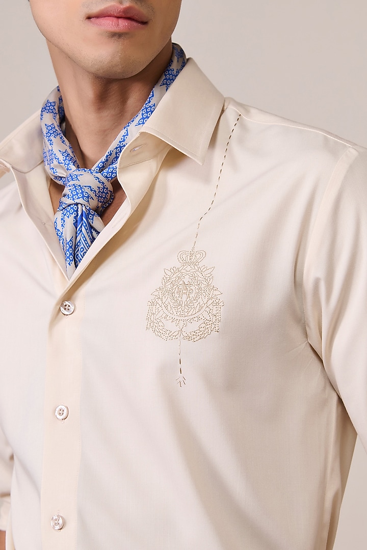 Light Peach Bamboo Suiting Blend Threadwork Party Wear Shirt by S&N by Shantnu Nikhil Men at Pernia's Pop Up Shop