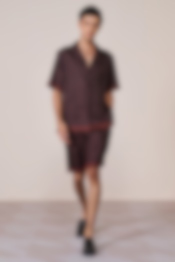 Black Silk Twill Printed Shorts by S&N by Shantnu Nikhil Men