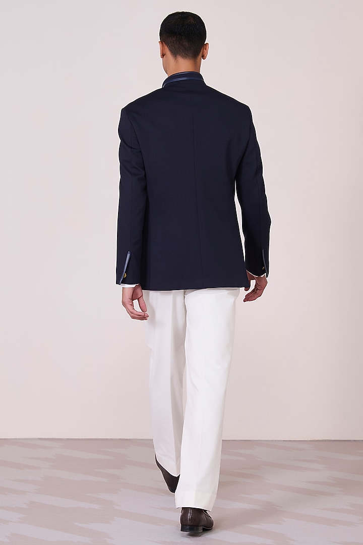 Navy Poly Jersey Wedding Bandhgala by S&N by Shantnu Nikhil Men at Pernia's Pop Up Shop