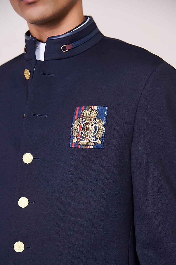 Navy Poly Jersey Wedding Bandhgala by S&N by Shantnu Nikhil Men at Pernia's Pop Up Shop