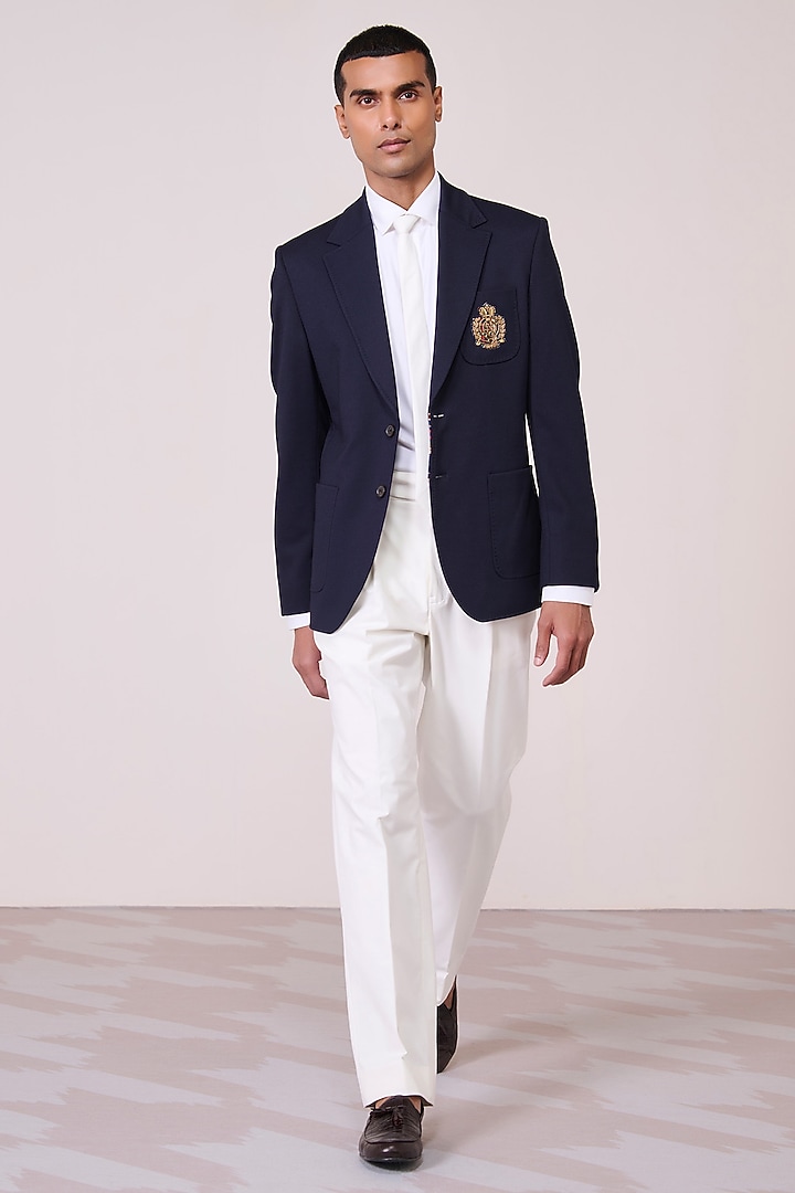 Navy Poly Jersey Jacket by S&N by Shantnu Nikhil Men