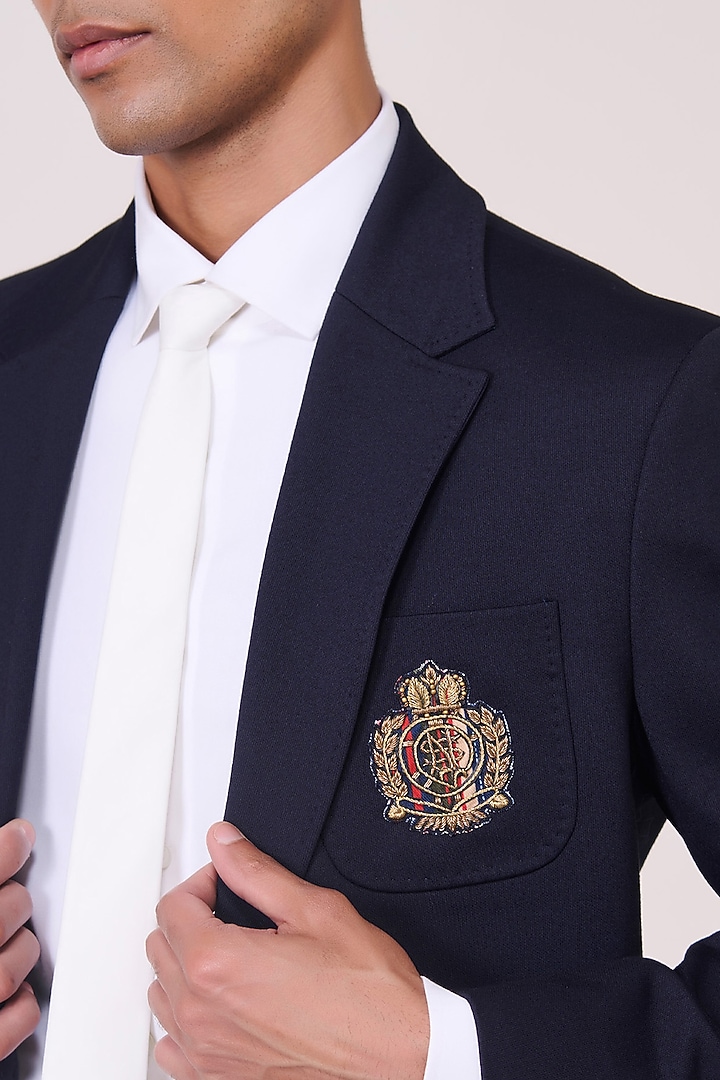 Navy Poly Jersey Jacket by S&N by Shantnu Nikhil Men at Pernia's Pop Up Shop