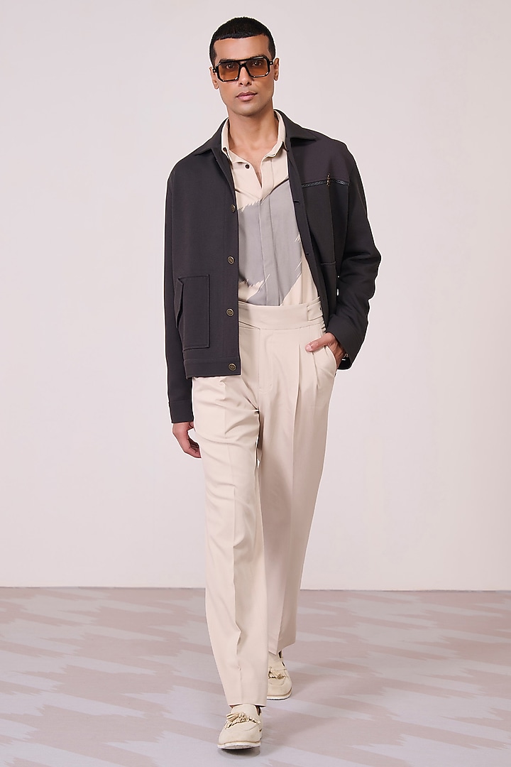 Grey Cotton Poly Blend Jacket by S&N by Shantnu Nikhil Men
