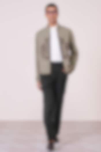 Olive Rayon Linen Jacket by S&N by Shantnu Nikhil Men