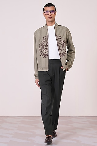 Olive Rayon Linen Jacket by S&N by Shantnu Nikhil Men