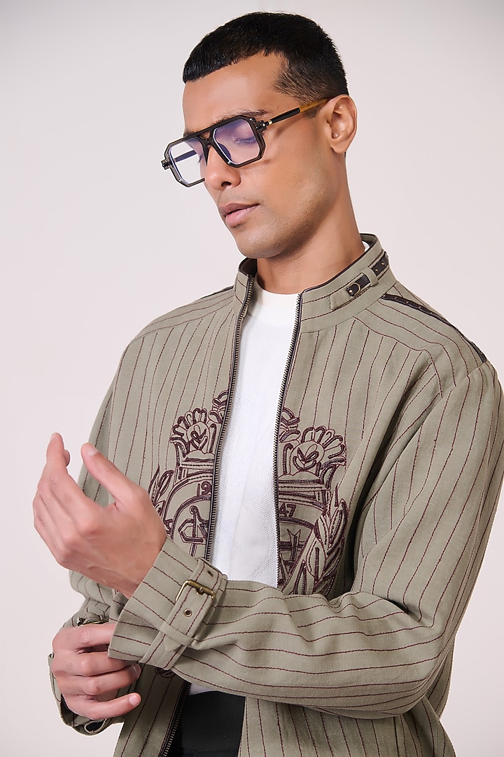 Olive Rayon Linen Jacket by S&N by Shantnu Nikhil Men at Pernia's Pop Up Shop
