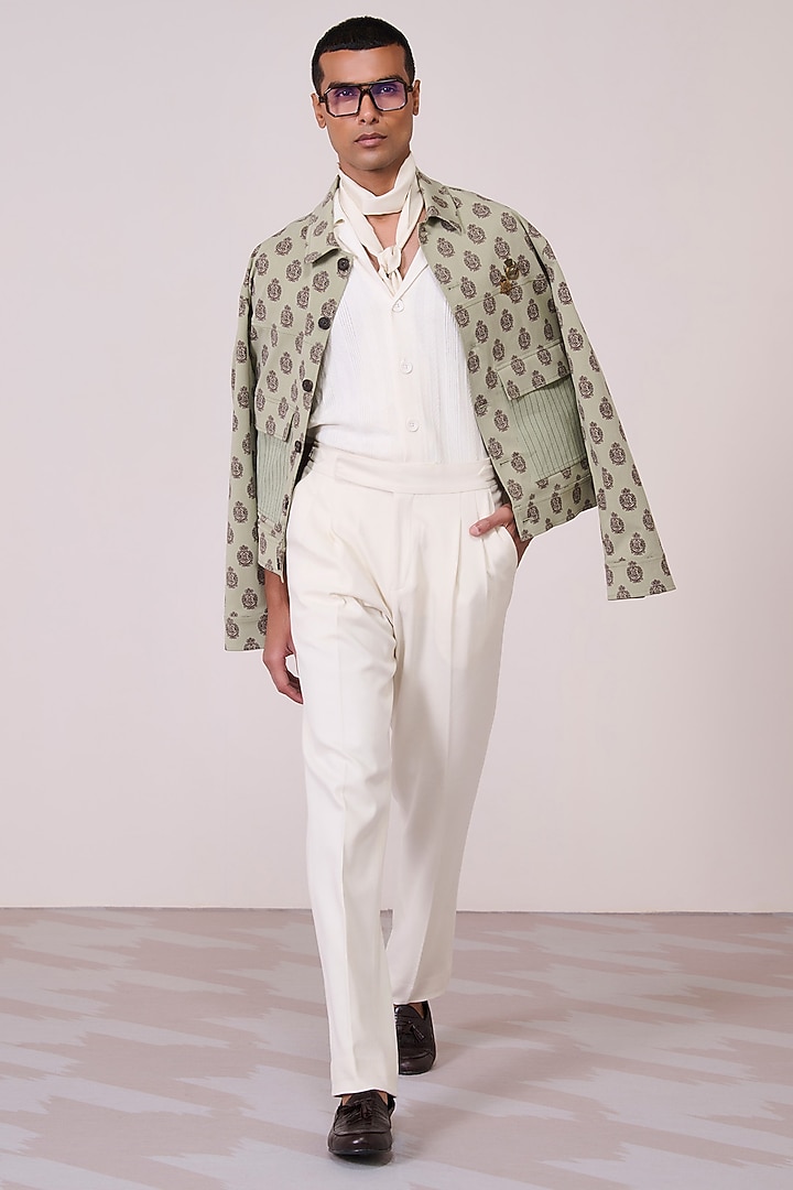 Olive Tencel Cotton Spandex Jacket by S&N by Shantnu Nikhil Men