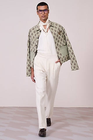 Olive Tencel Cotton Spandex Jacket by S&N by Shantnu Nikhil Men