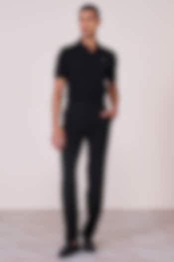 Black Poly Blend Viscose Lycra High-Waisted Trousers by S&N by Shantnu Nikhil Men