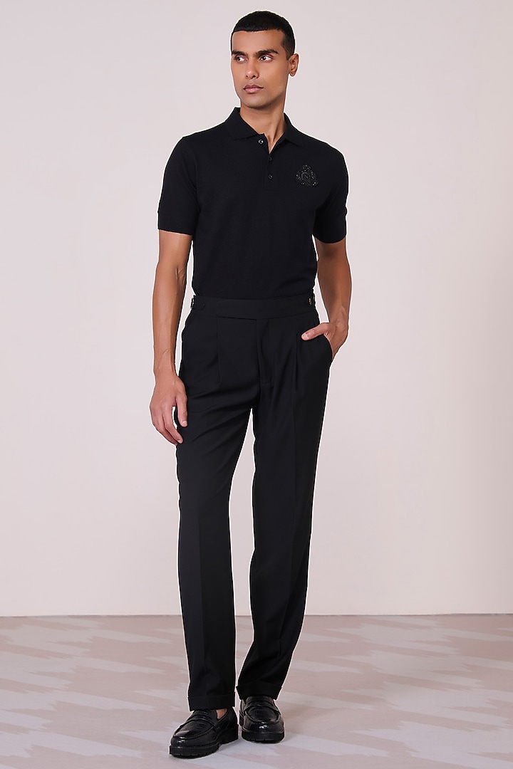 Black Poly Blend Viscose Lycra High-Waisted Trousers by S&N by Shantnu Nikhil Men
