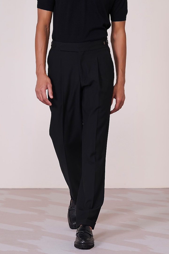 Black Poly Blend Viscose Lycra High-Waisted Trousers by S&N by Shantnu Nikhil Men at Pernia's Pop Up Shop