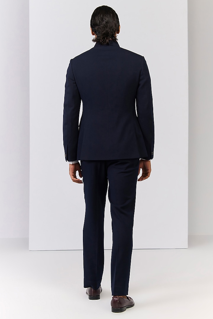 Navy Poly Blend Viscose Lycra Wedding Bandhgala by S&N by Shantnu Nikhil Men at Pernia's Pop Up Shop