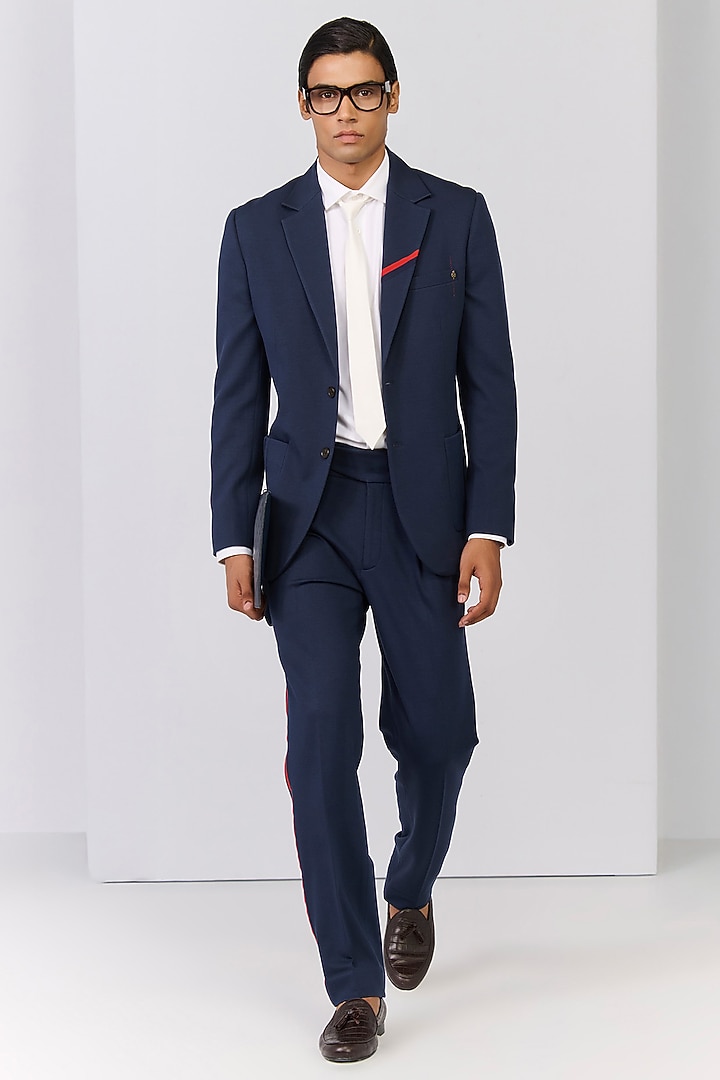 Navy Rayon Nylon Spandex Jacket by S&N by Shantnu Nikhil Men