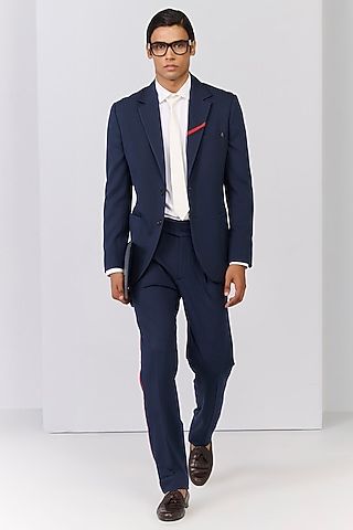 Navy Rayon Nylon Spandex Jacket by S&N by Shantnu Nikhil Men