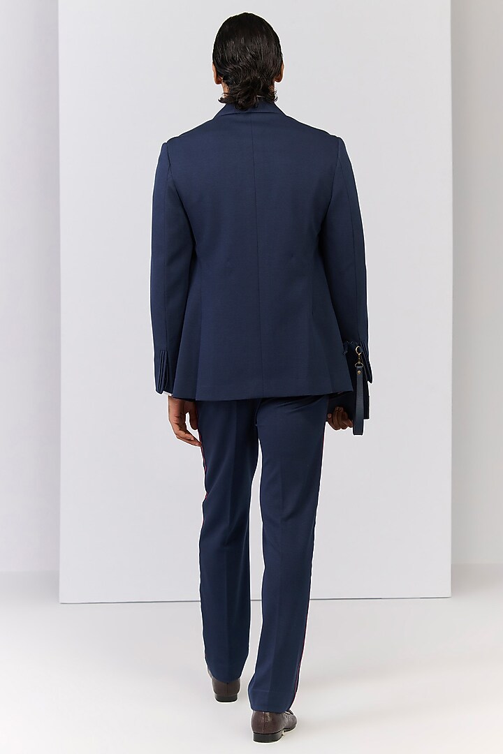 Navy Rayon Nylon Spandex Jacket by S&N by Shantnu Nikhil Men at Pernia's Pop Up Shop