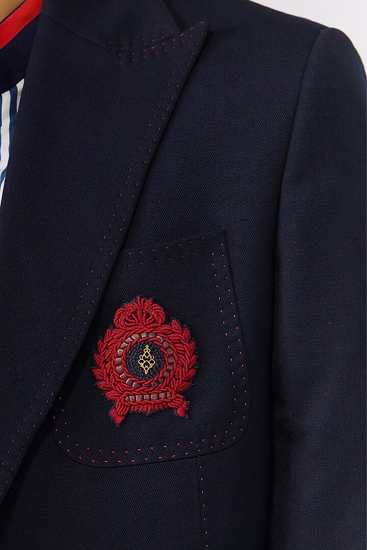 Navy Poly Blend Viscose Lycra Jacket by S&N by Shantnu Nikhil Men at Pernia's Pop Up Shop