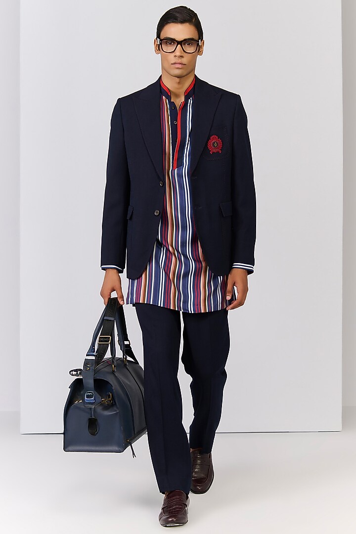 Navy Poly Blend Viscose Lycra Jacket by S&N by Shantnu Nikhil Men at Pernia's Pop Up Shop