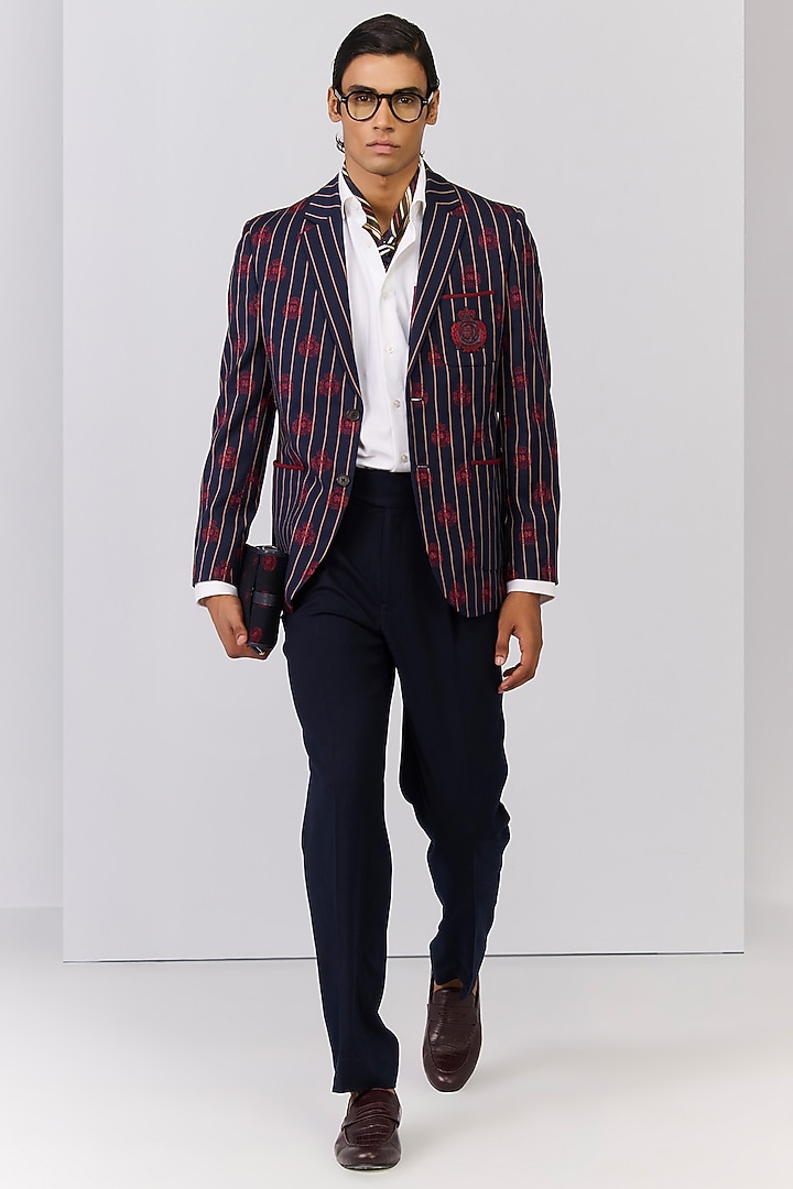 Navy Suiting Striped Jacket by S&N by Shantnu Nikhil Men