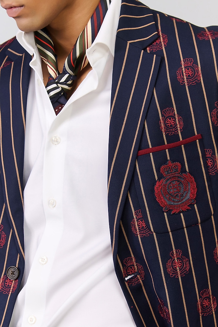 Navy Suiting Striped Jacket by S&N by Shantnu Nikhil Men at Pernia's Pop Up Shop