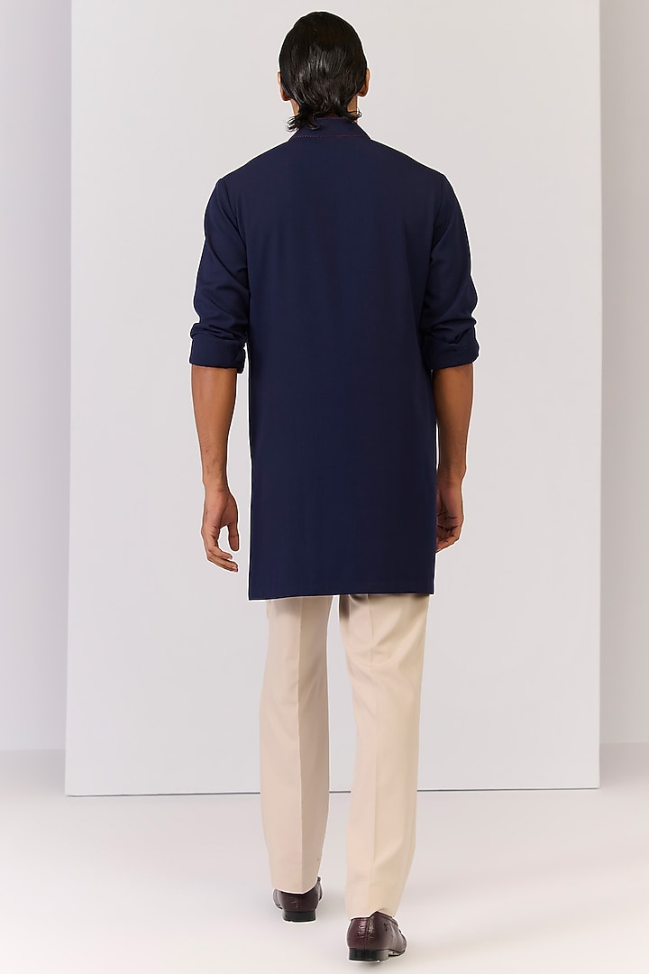 Navy Terylene Viscose Lycra Kurta by S&N by Shantnu Nikhil Men at Pernia's Pop Up Shop