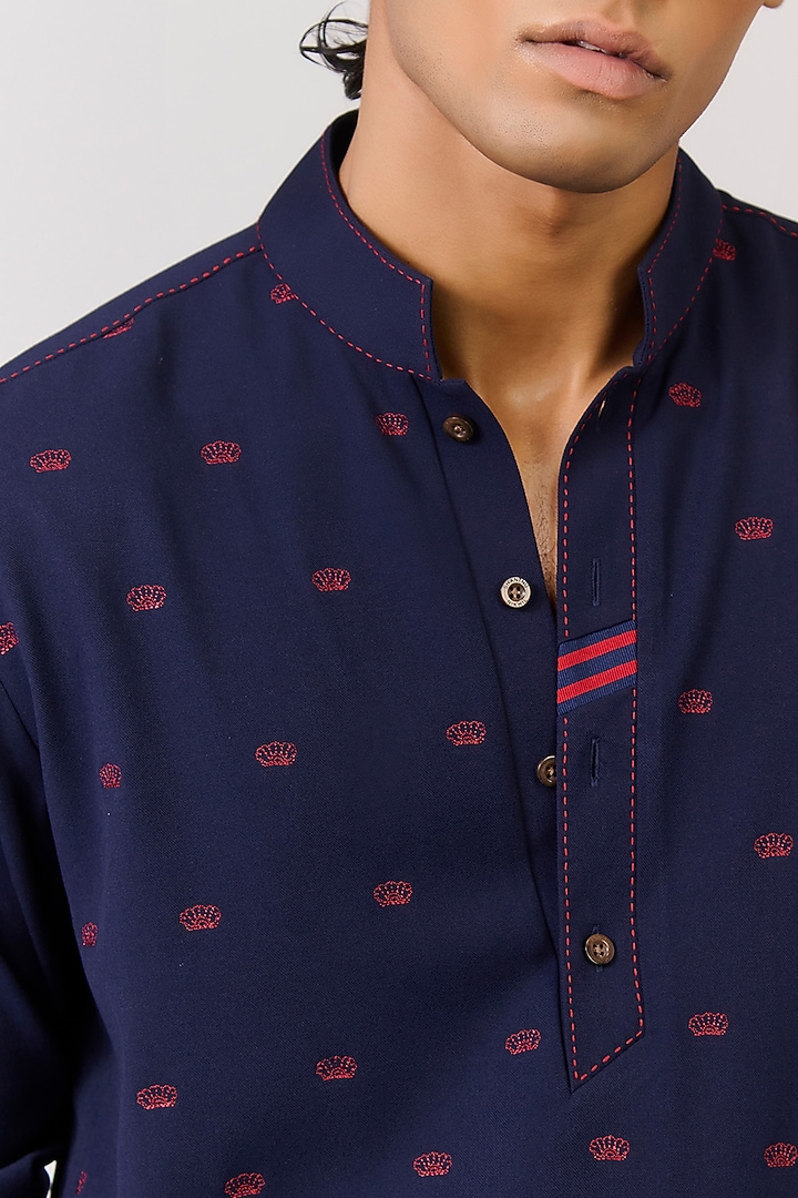 Navy Terylene Viscose Lycra Kurta by S&N by Shantnu Nikhil Men at Pernia's Pop Up Shop
