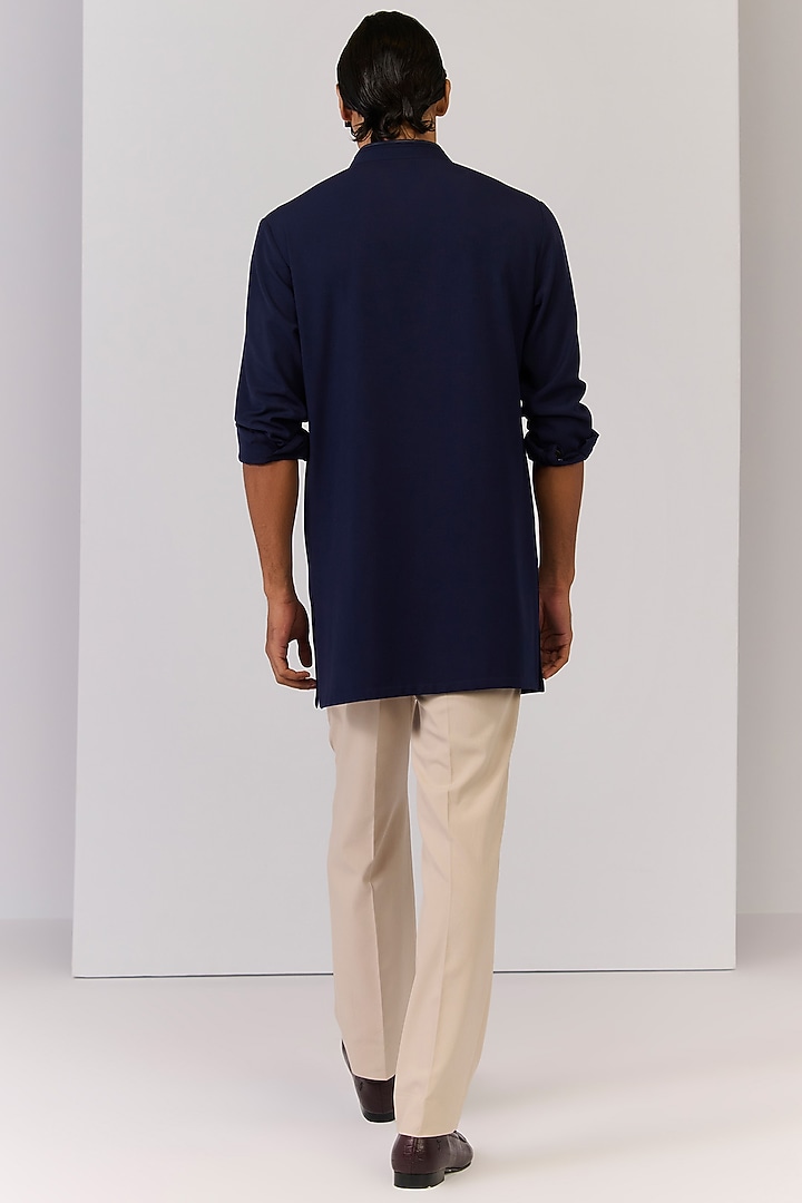 Navy Poly Blend Viscose Lycra Printed Kurta by S&N by Shantnu Nikhil Men at Pernia's Pop Up Shop