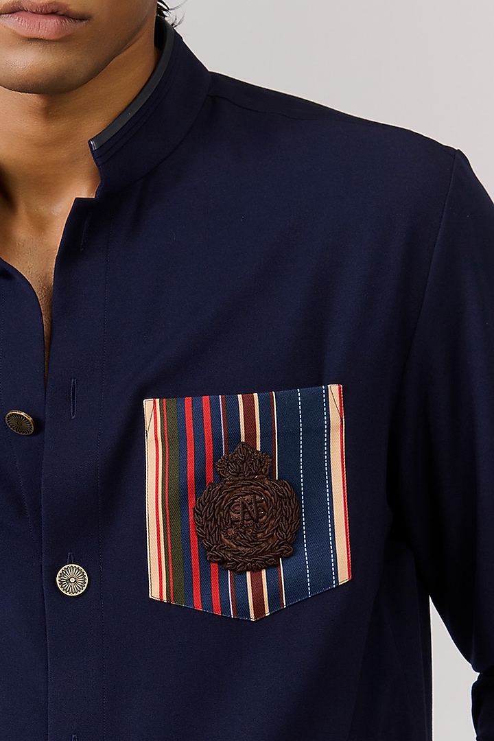 Navy Poly Blend Viscose Lycra Printed Kurta by S&N by Shantnu Nikhil Men at Pernia's Pop Up Shop