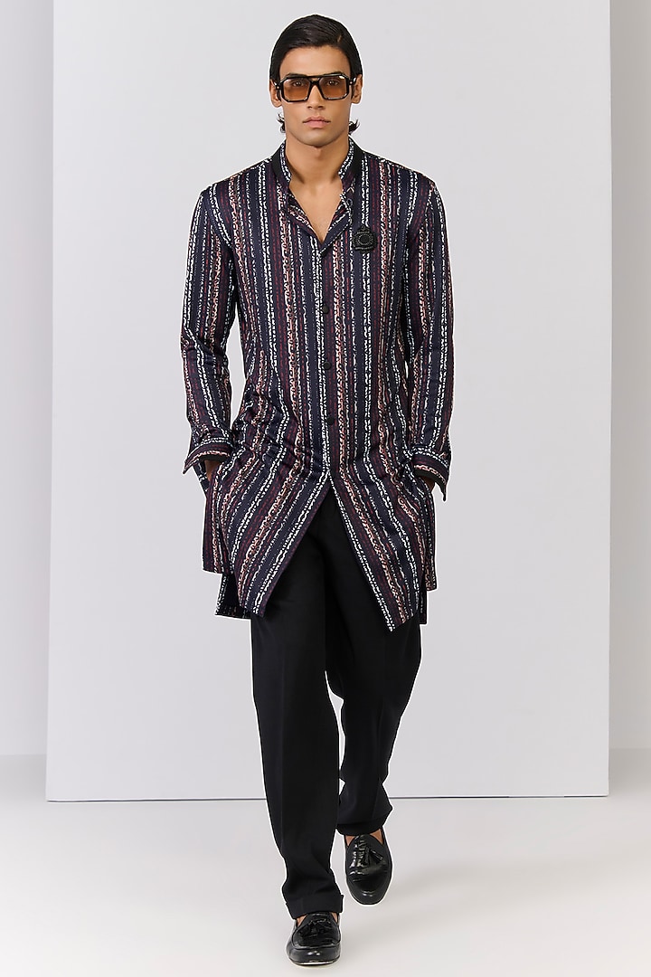 Multi-Colored Crepe Jersey Striped Kurta by S&N by Shantnu Nikhil Men