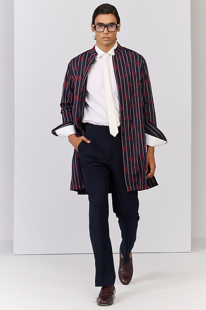 Navy Suiting Striped Kurta by S&N by Shantnu Nikhil Men