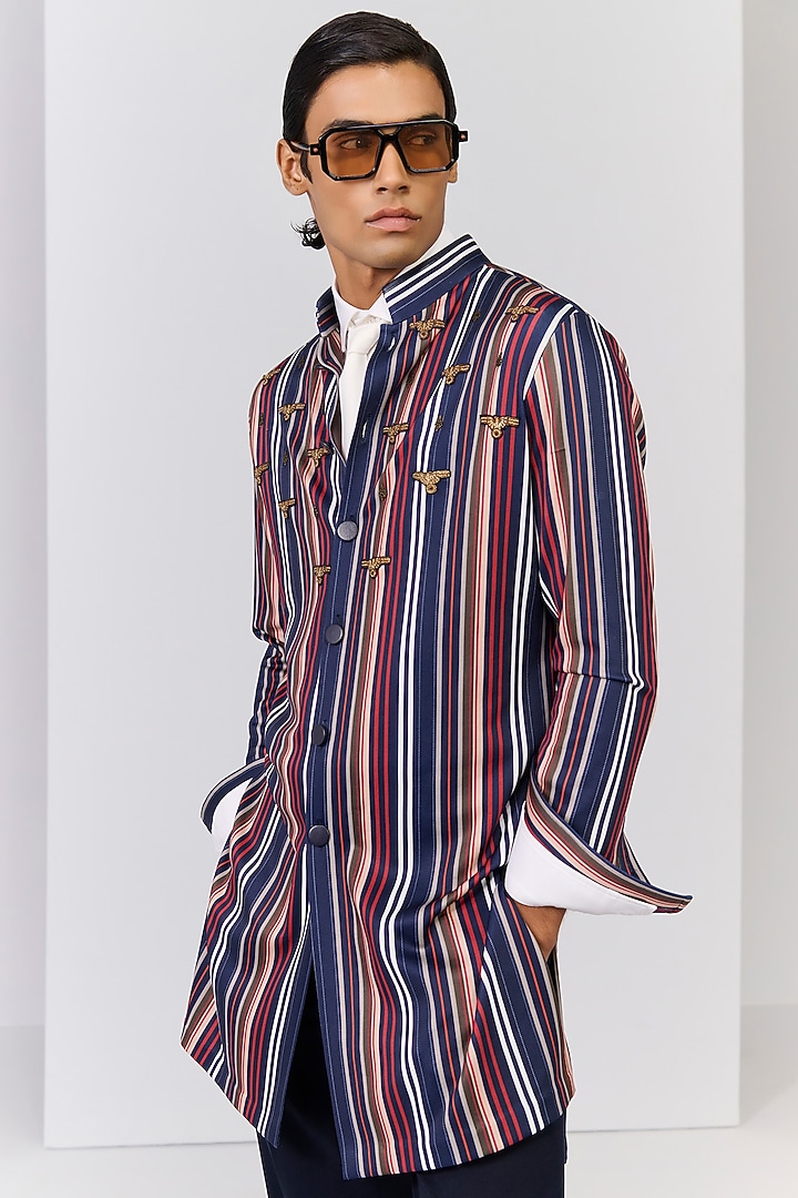 Multi-Colored Crepe Jersey Striped Printed Kurta by S&N by Shantnu Nikhil Men